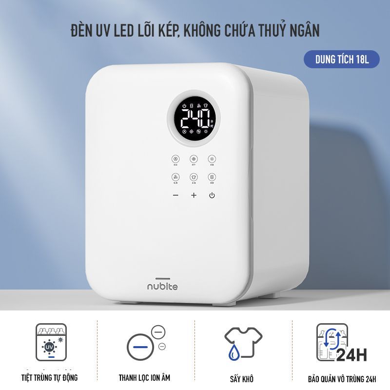 Máy tiệt trùng sấy khô UV LED lõi kép Nubite AS18 dung tích 18L chính hãng bảo hành 12 tháng