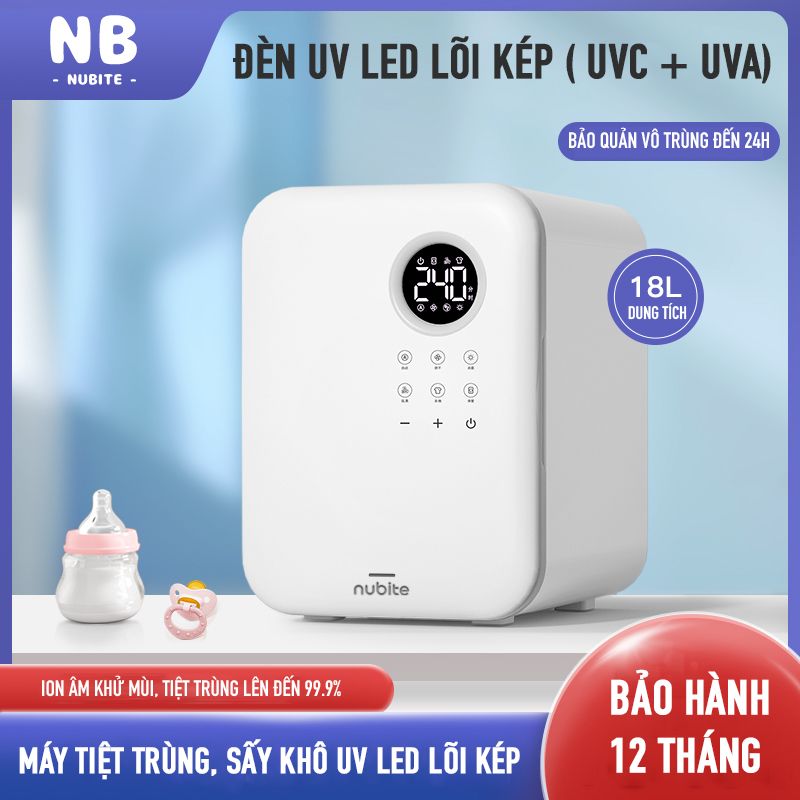 Máy tiệt trùng sấy khô UV LED lõi kép Nubite AS18 dung tích 18L chính hãng bảo hành 12 tháng