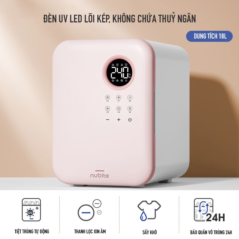 Máy tiệt trùng sấy khô UV LED lõi kép Nubite AS18 dung tích 18L chính hãng bảo hành 12 tháng