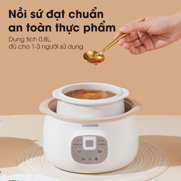 Nồi nấu cháo chậm cho bé đa năng 4in1 SAMONO SW-SC08 dung tích 0.8L phiên bản quốc tế chính hãng