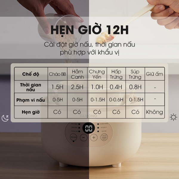 Nồi nấu chậm nấu cháo, ninh, hầm, chưng yến 6in1 SAMONO SW-SCB08 cho bé ăn dặm