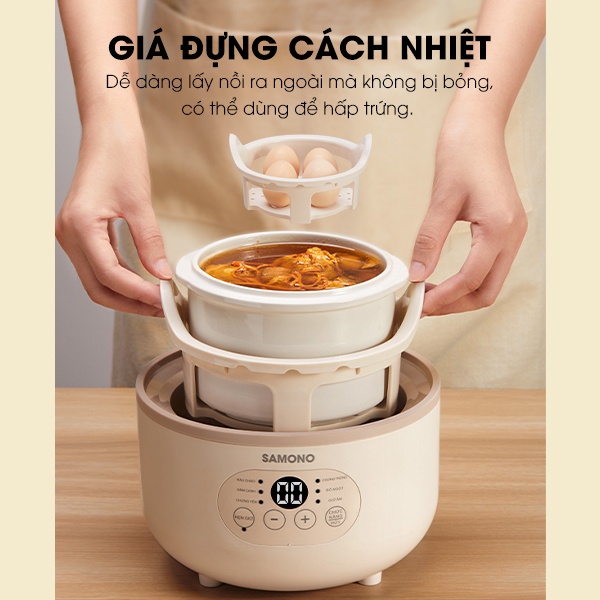 Nồi nấu chậm nấu cháo, ninh, hầm, chưng yến 6in1 SAMONO SW-SCB08 cho bé ăn dặm