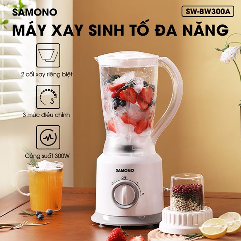 Máy xay sinh tố đa năng SAMONO SW-BW300A công suất 300W 2 cối thuỷ tinh