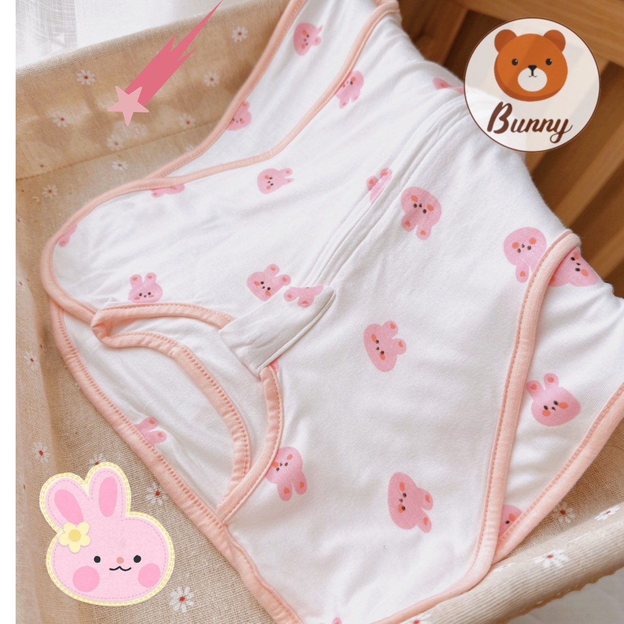 Nhộng Chũn Cho Bé Bunny Chất Cotton Co Giãn 4 Chiều Họa Tiết Hàn Quốc Giúp Bé Ngủ Ngon Chống Giật Mình