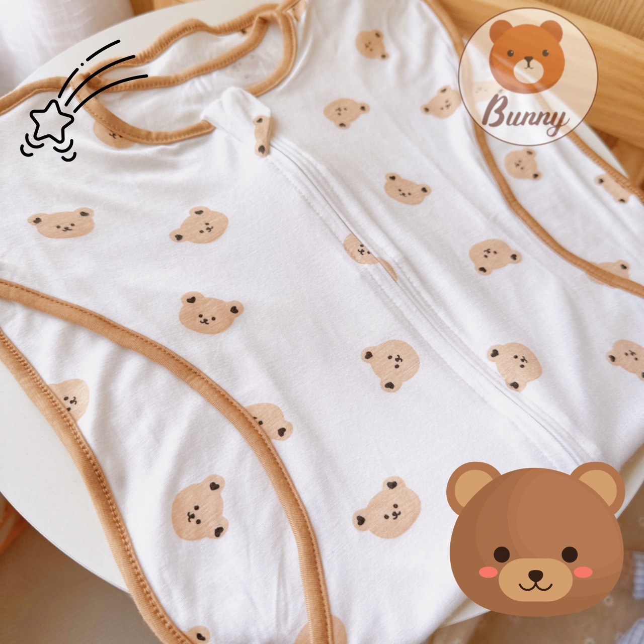 Nhộng Chũn Cho Bé Bunny Chất Cotton Co Giãn 4 Chiều Họa Tiết Hàn Quốc Giúp Bé Ngủ Ngon Chống Giật Mình