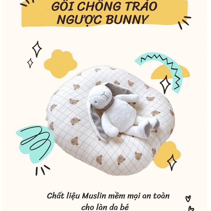 Gối Chống Trào Ngược Cho Bé Sơ Sinh Bunny Chất Xô Muslin Siêu Thoáng Mát Chống Nôn Trớ An Toàn Cho Bé