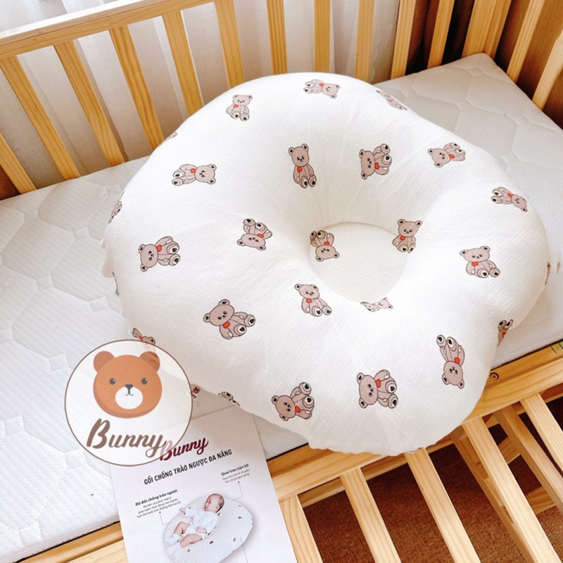 Gối Chống Trào Ngược Cho Bé Sơ Sinh Bunny Chất Xô Muslin Siêu Thoáng Mát Chống Nôn Trớ An Toàn Cho Bé