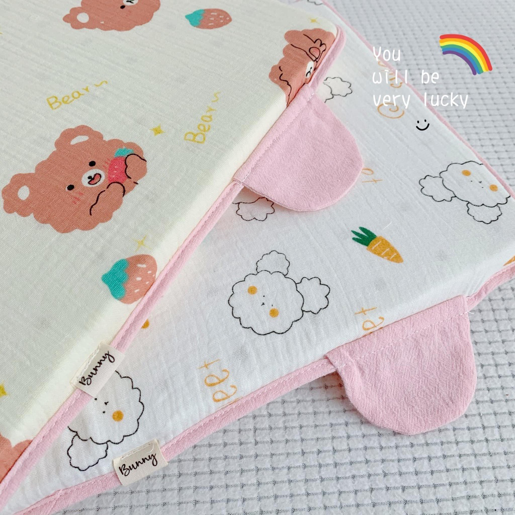 Gối Cao Su Non Cho Bé Bunny Vải Xô Muslin Siêu Êm Ái Có Kết Cấu Lỗ Thoáng Khí Chống Ngạt Giúp Con Yêu Ngon Giấc