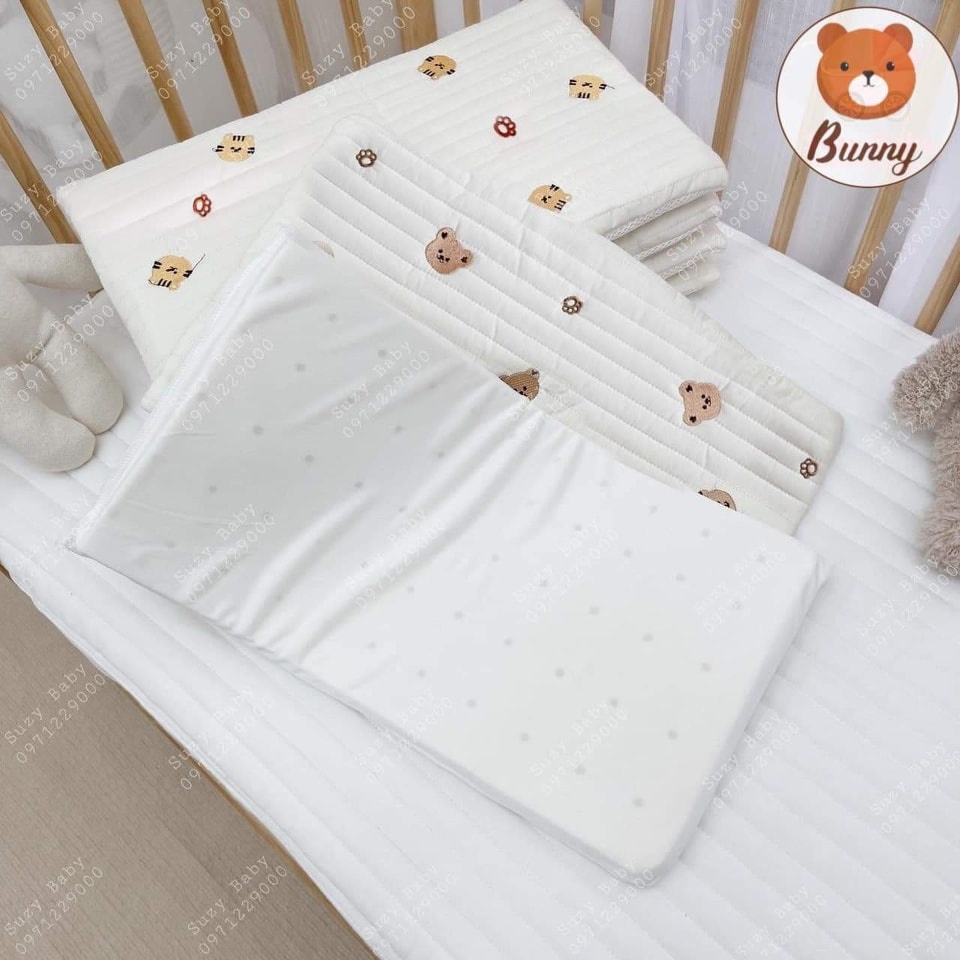 Gối Cao Su Non Cho Bé Bunny Siêu Êm Ái Có Kết Cấu Lỗ Thoáng Khí Chống Ngạt Cotton Organic Thiên Nhiên