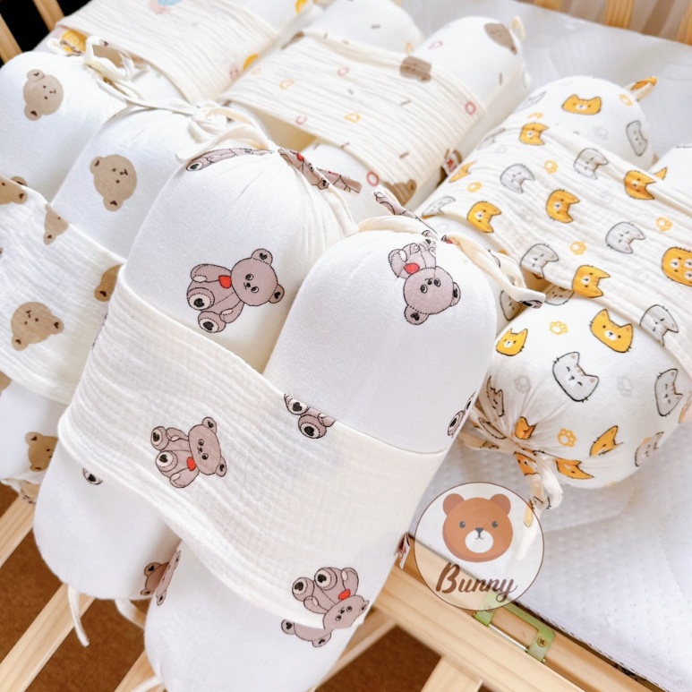 Gối Chặn Cho Bé Sơ Sinh Bunny Chất Xô Muslin Ruột Bông Tự Nhiên Siêu Mềm Mại Gối Chặn Chống Giật Mình