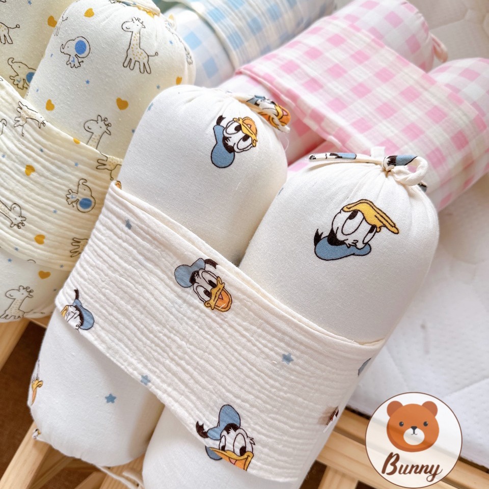 Gối Chặn Cho Bé Sơ Sinh Bunny Chất Xô Muslin Ruột Bông Tự Nhiên Siêu Mềm Mại Gối Chặn Chống Giật Mình