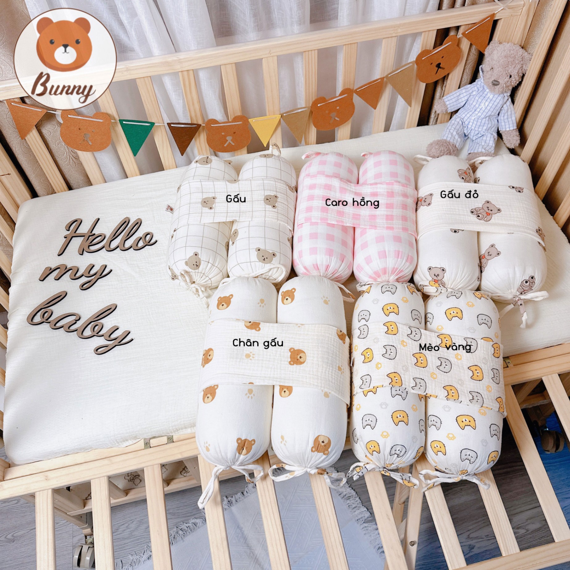 Gối Chặn Cho Bé Sơ Sinh Bunny Chất Xô Muslin Ruột Bông Tự Nhiên Siêu Mềm Mại Gối Chặn Chống Giật Mình