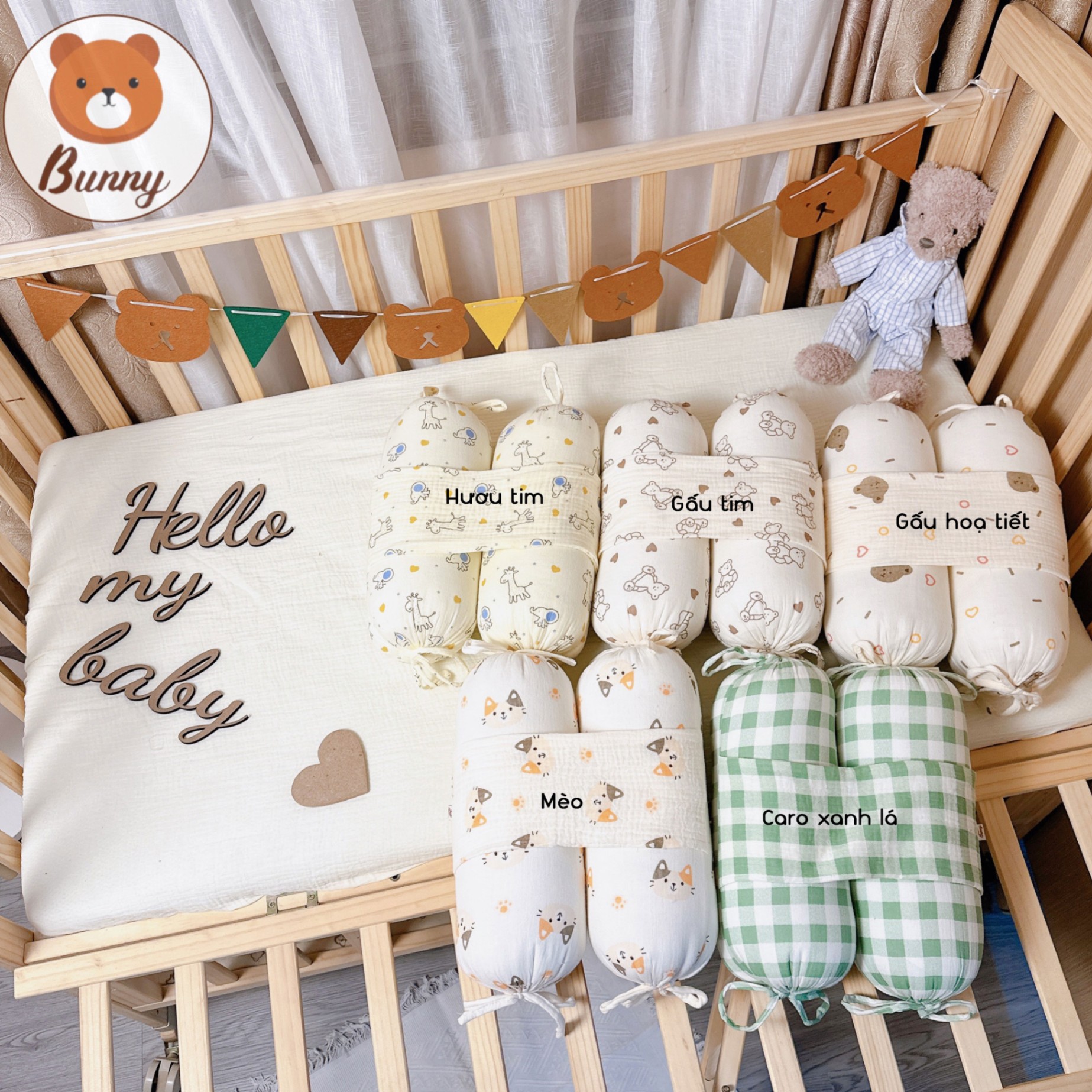 Gối Chặn Cho Bé Sơ Sinh Bunny Chất Xô Muslin Ruột Bông Tự Nhiên Siêu Mềm Mại Gối Chặn Chống Giật Mình