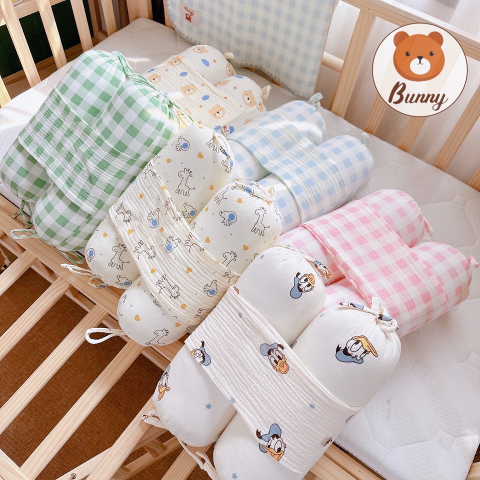 Gối Chặn Cho Bé Sơ Sinh Bunny Chất Xô Muslin Ruột Bông Tự Nhiên Siêu Mềm Mại Gối Chặn Chống Giật Mình