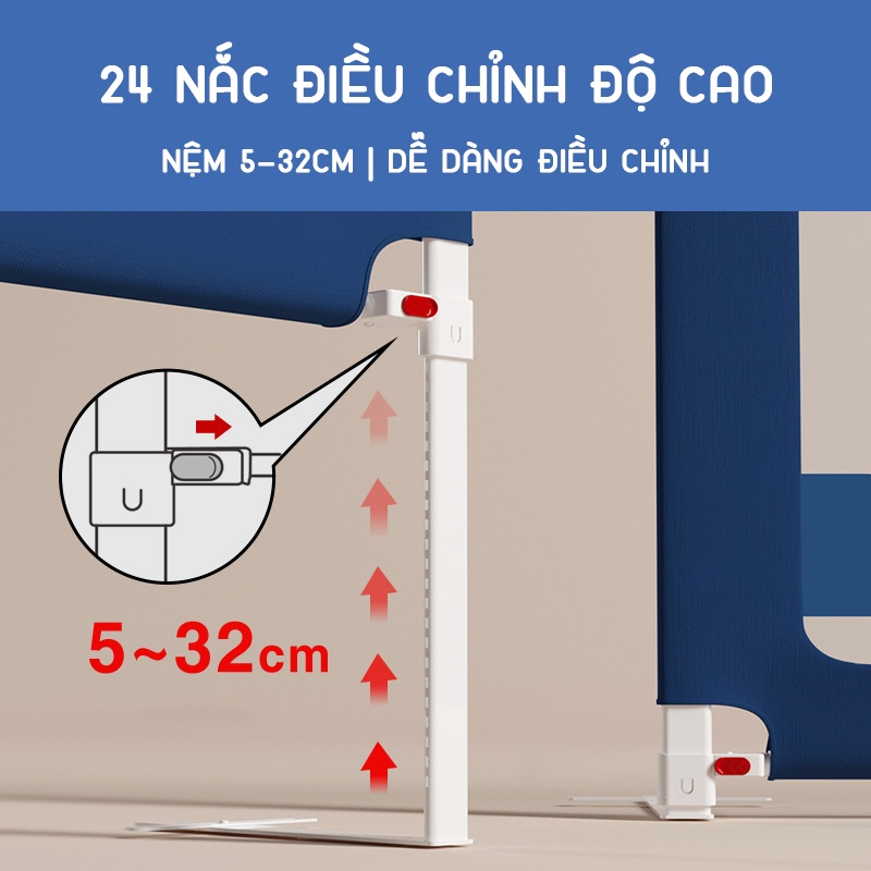 Thanh chắn giường cao cấp KidAndMom BR02 cao 105cm chống kẹt, 24 nắc điều chỉnh, mẫu mới nhất trượt lên xuống (Giá 1 thanh)