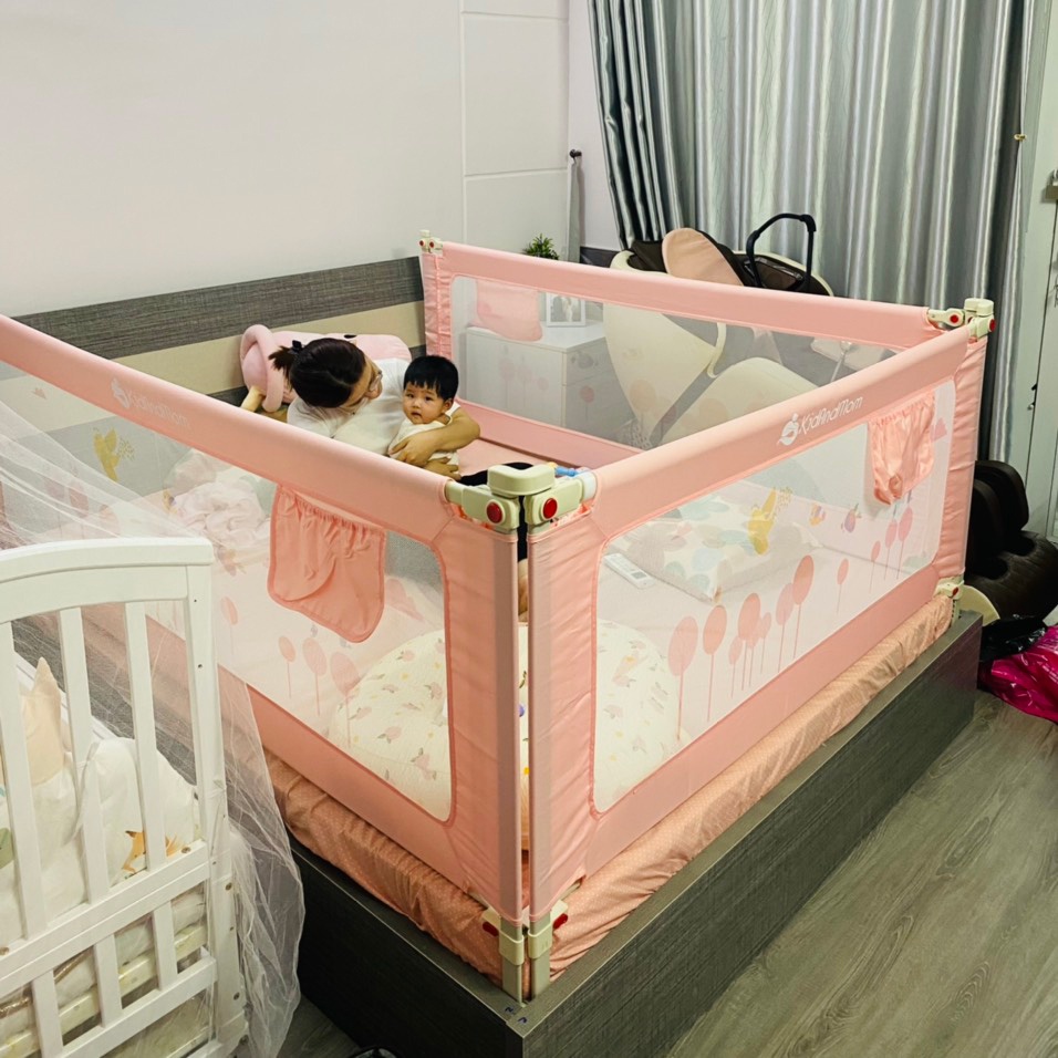 Thanh chắn giường cao cấp KidAndMom BR02 cao 105cm chống kẹt, 24 nắc điều chỉnh, mẫu mới nhất trượt lên xuống (Giá 1 thanh)