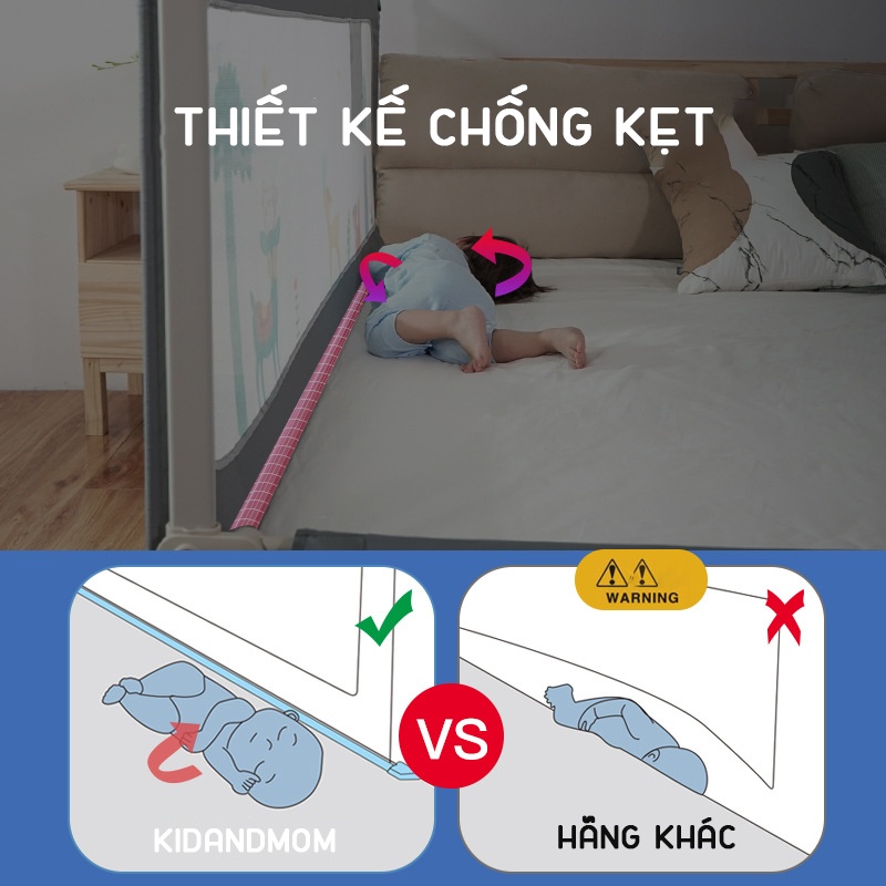 Thanh chắn giường cao cấp KidAndMom BR02 cao 105cm chống kẹt, 24 nắc điều chỉnh, mẫu mới nhất trượt lên xuống (Giá 1 thanh)