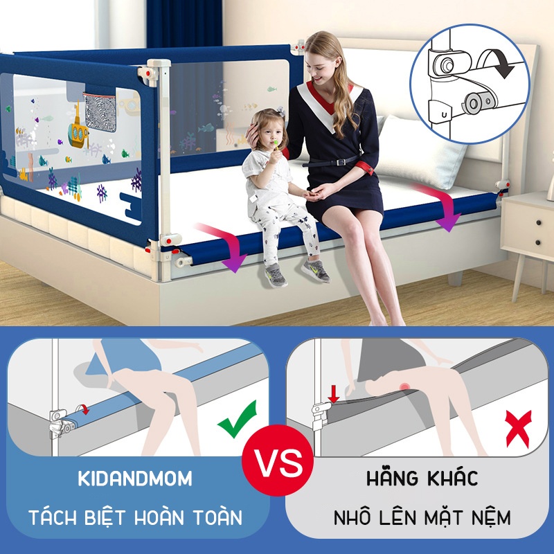 Thanh chắn giường cao cấp KidAndMom BR02 cao 105cm chống kẹt, 24 nắc điều chỉnh, mẫu mới nhất trượt lên xuống (Giá 1 thanh)