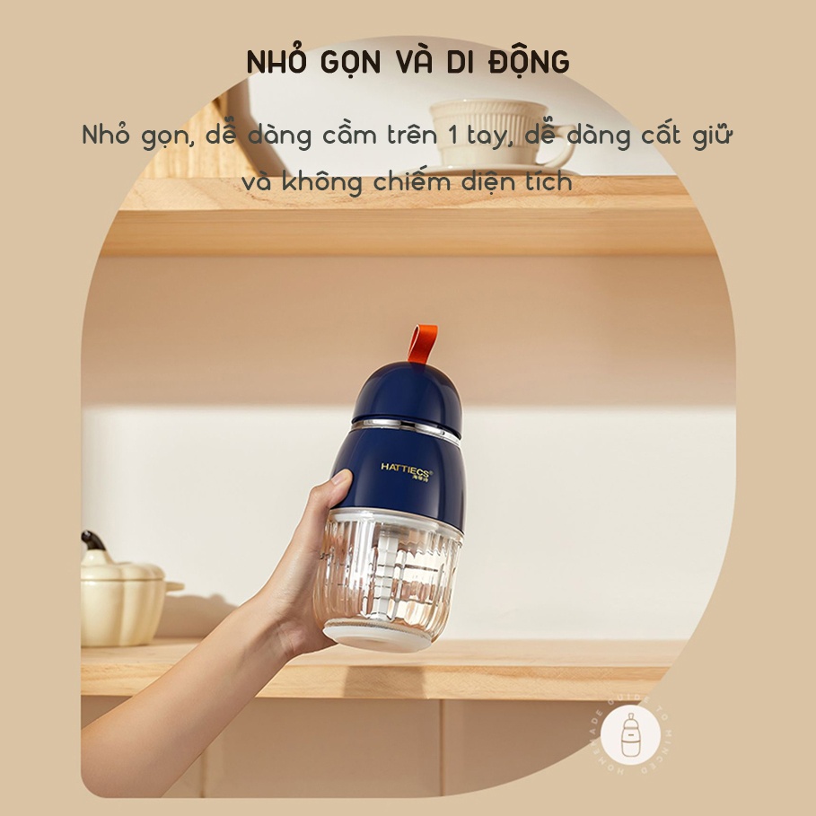 Máy xay cầm tay đa năng Hattiecs HCP-A7 với 8 lưỡi cối 300ML máy xay cháo, thịt cá, rau củ quả cho bé ăn dặm