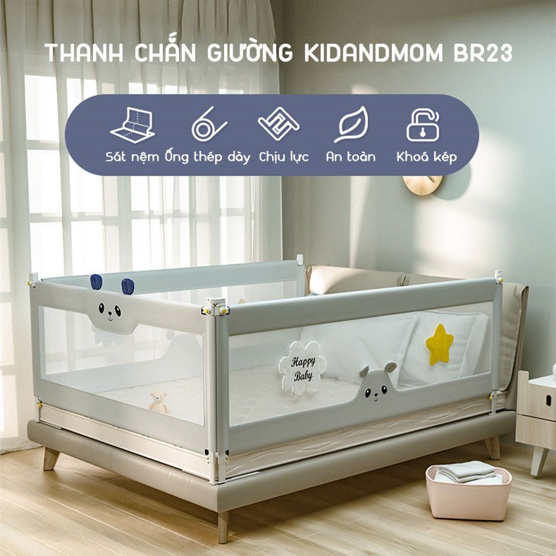 Thanh chắn giường cho bé an toàn KidAndMom BR23 độ cao 74-104cm thiết kế chống kẹt, chống vấp ngã, nâng hạ 1 hoặc 2 bên (Giá bán 1 thanh)