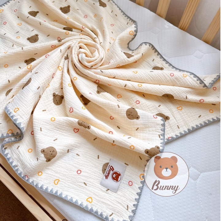 Khăn đa năng cho bé Bunny sợi tre vải xô Muslin 2 lớp làm khăn tắm, khăn quấn, chăn mỏng kích thước 1mx1m