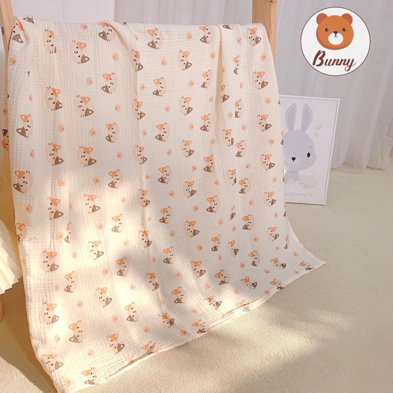 Khăn đa năng cho bé Bunny sợi tre vải xô Muslin 2 lớp làm khăn tắm, khăn quấn, chăn mỏng kích thước 1mx1m