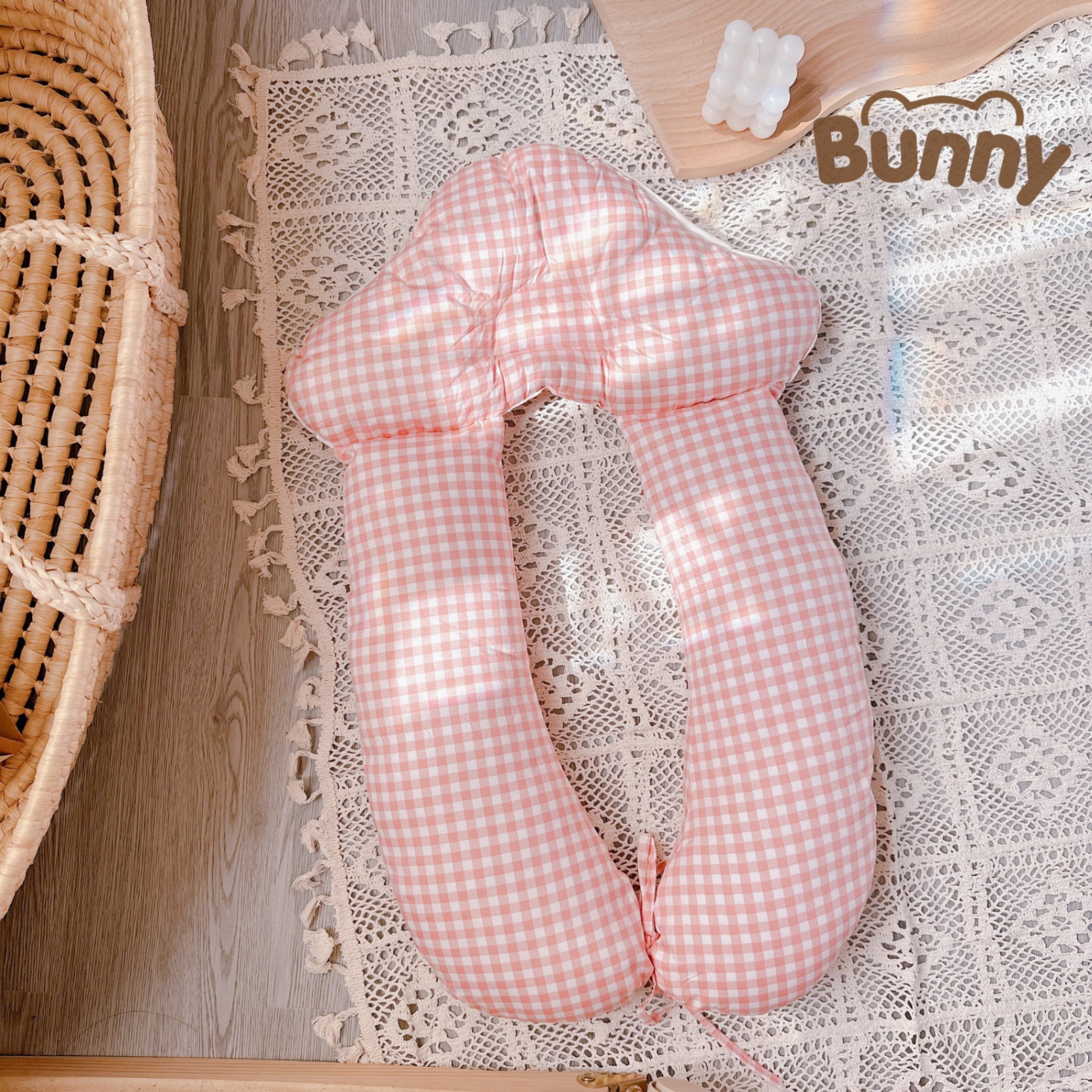 Gối chữ U đa năng Bunny hình nấm chống giật mình cho bé, định hình chống bẹp đầu cho trẻ sơ sinh vừa làm gối ôm, gối chặn