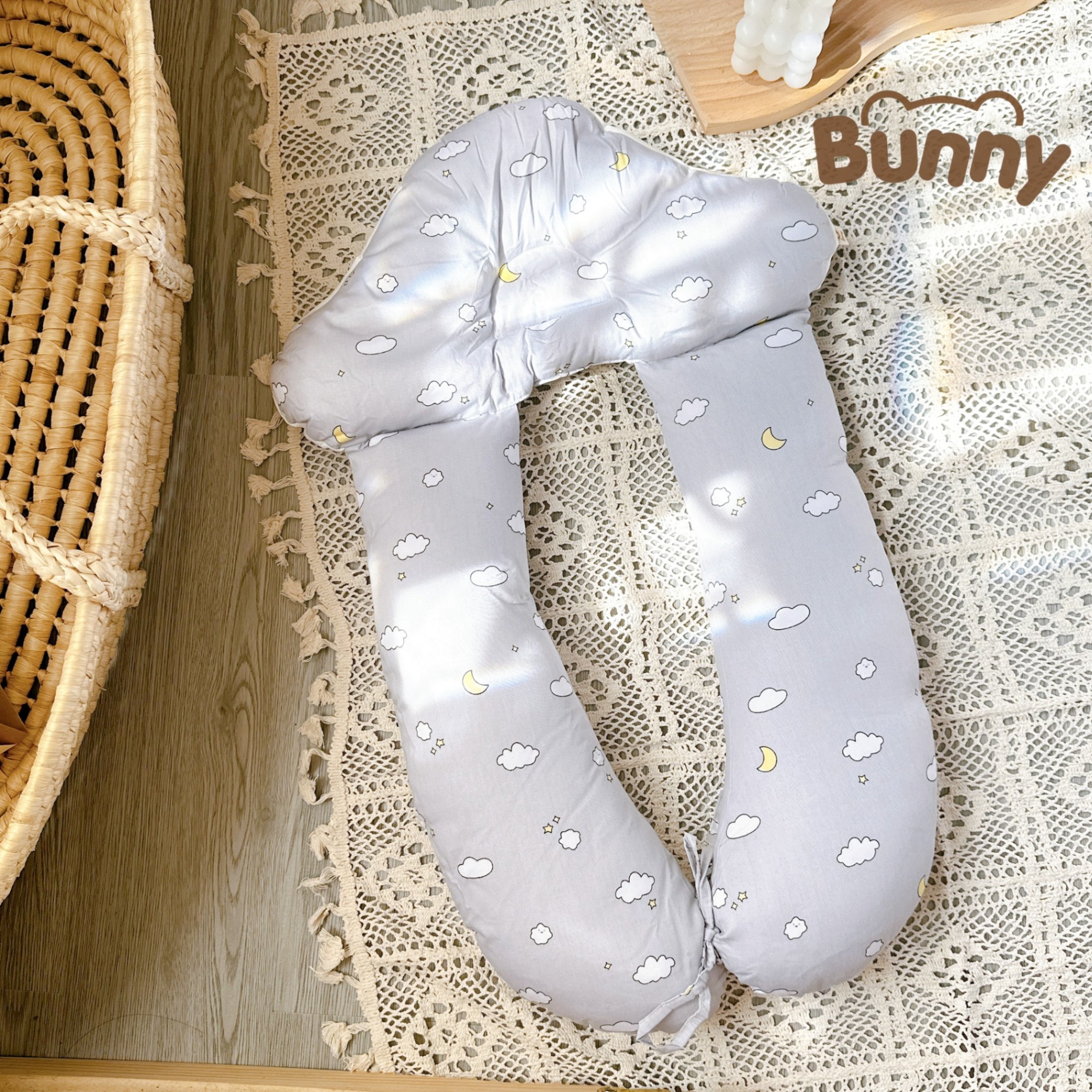 Gối chữ U đa năng Bunny hình nấm chống giật mình cho bé, định hình chống bẹp đầu cho trẻ sơ sinh vừa làm gối ôm, gối chặn