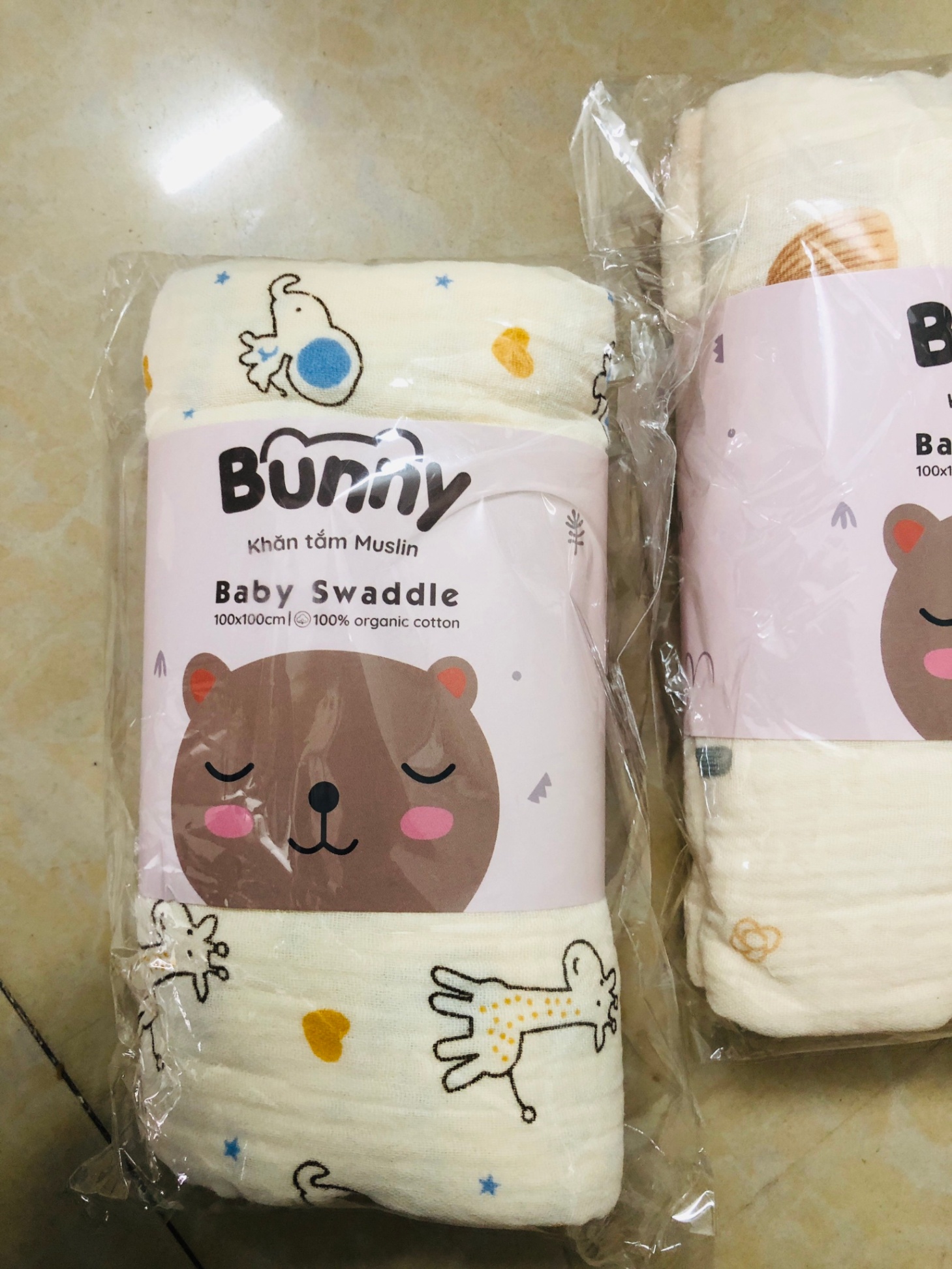 Khăn đa năng cho bé Bunny sợi tre vải xô Muslin 2 lớp làm khăn tắm, khăn quấn, chăn mỏng kích thước 1mx1m