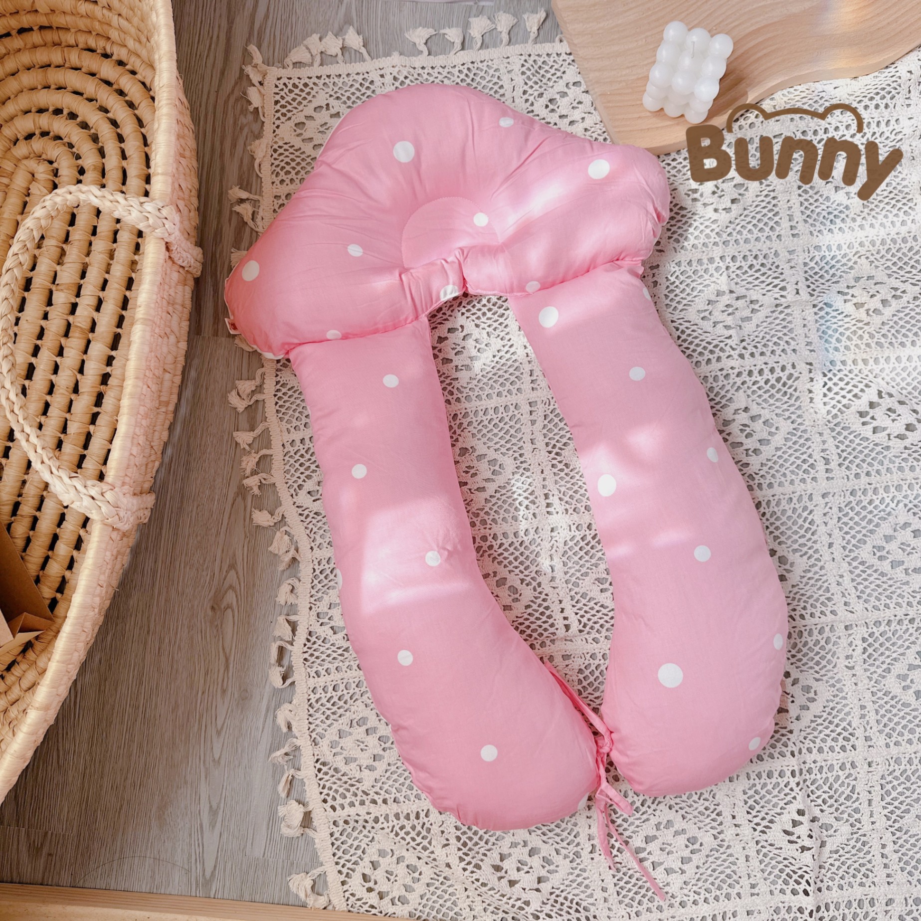 Gối chữ U đa năng Bunny hình nấm chống giật mình cho bé, định hình chống bẹp đầu cho trẻ sơ sinh vừa làm gối ôm, gối chặn