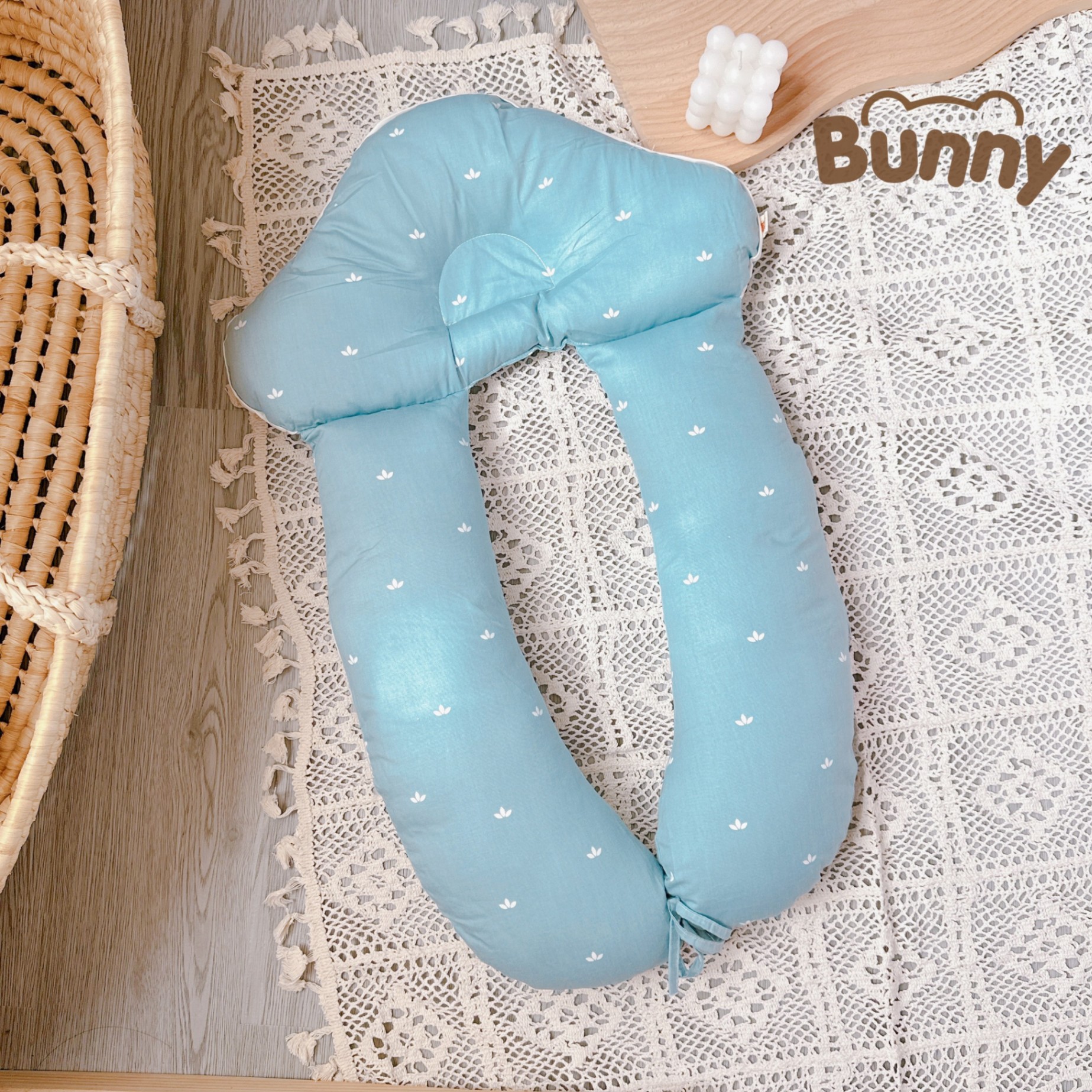 Gối chữ U đa năng Bunny hình nấm chống giật mình cho bé, định hình chống bẹp đầu cho trẻ sơ sinh vừa làm gối ôm, gối chặn