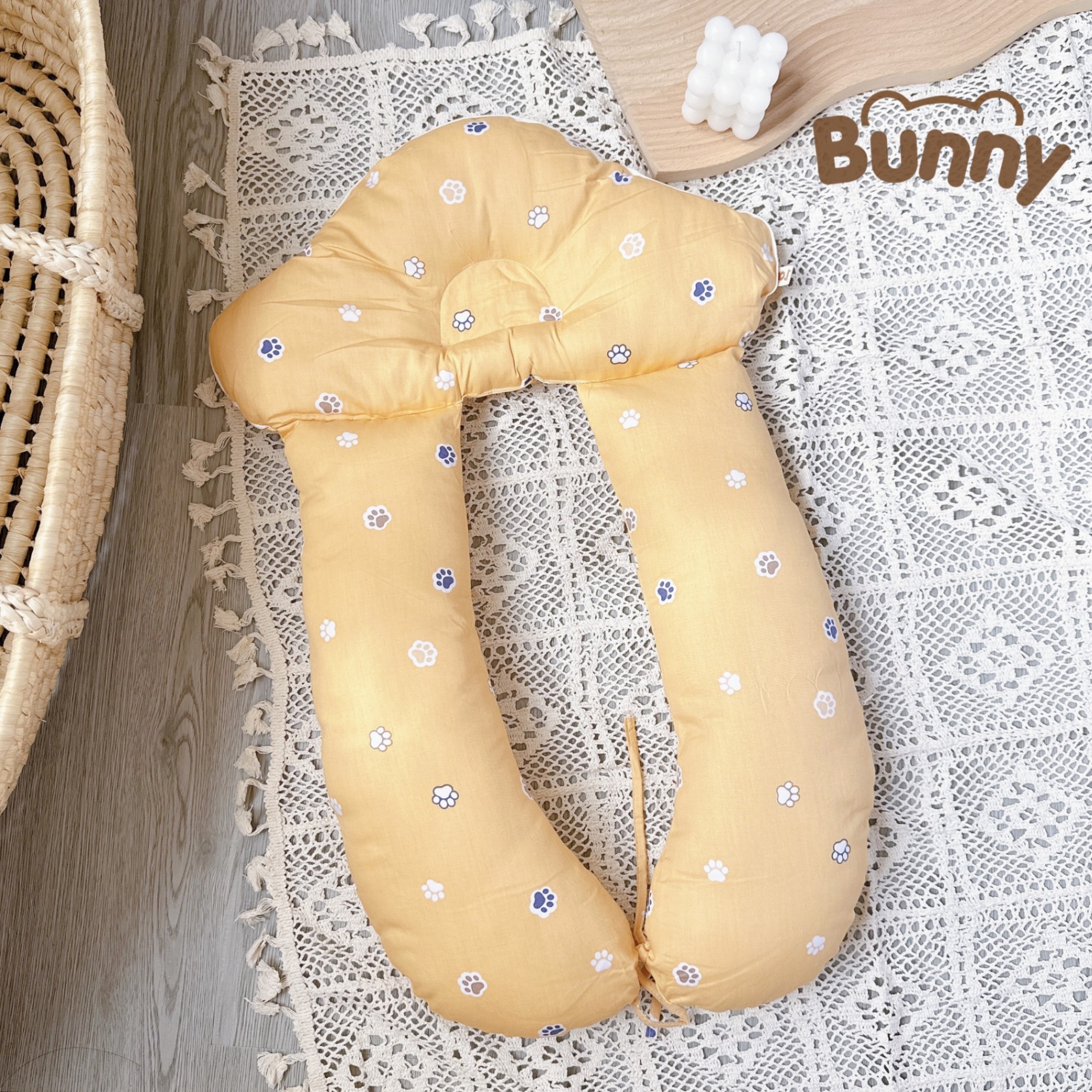 Gối chữ U đa năng Bunny hình nấm chống giật mình cho bé, định hình chống bẹp đầu cho trẻ sơ sinh vừa làm gối ôm, gối chặn