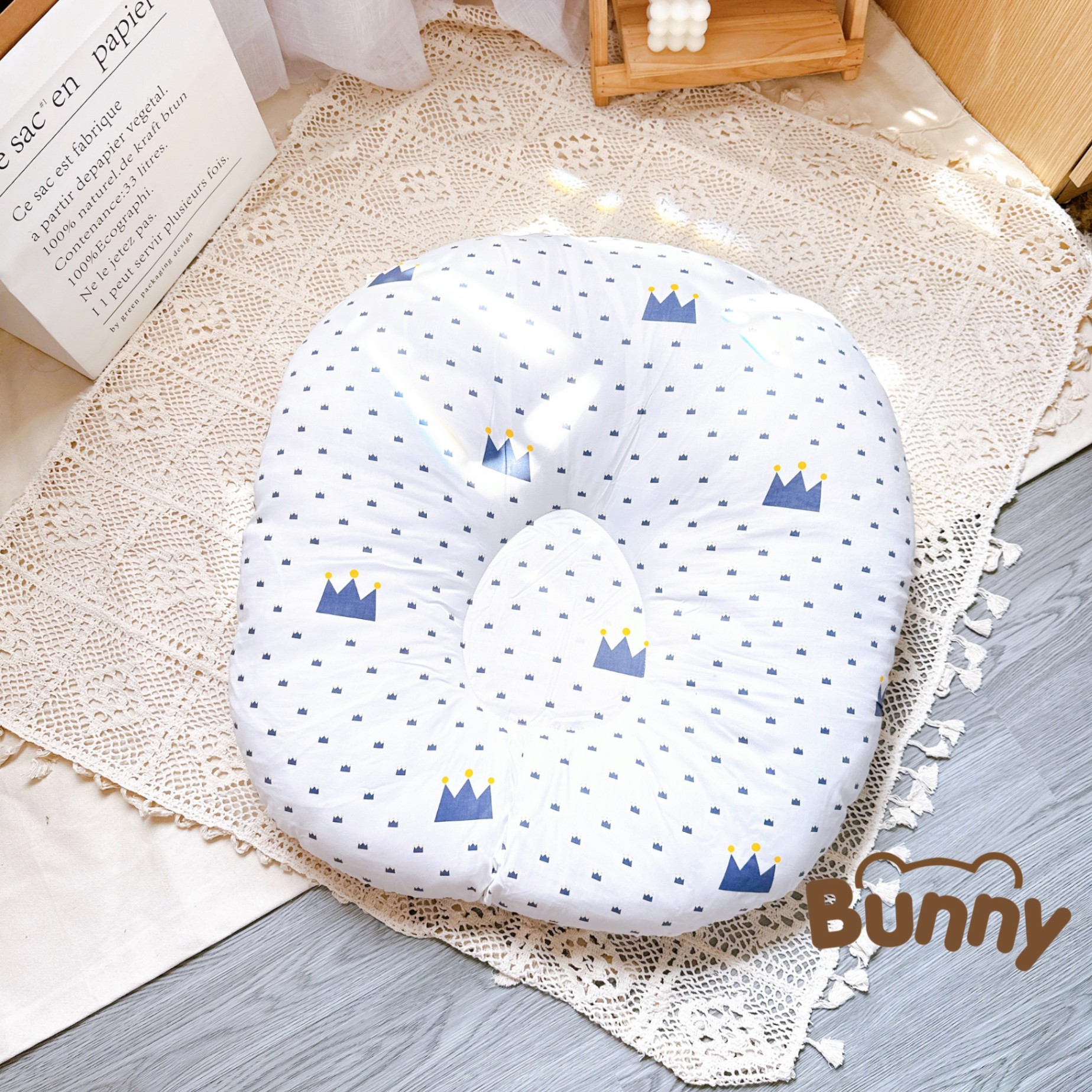 Gối chống trào ngược cho bé Bunny cao cấp vải Cotton Hàn chống nôn trớ an toàn cho bé kích thước 70x70x20cm