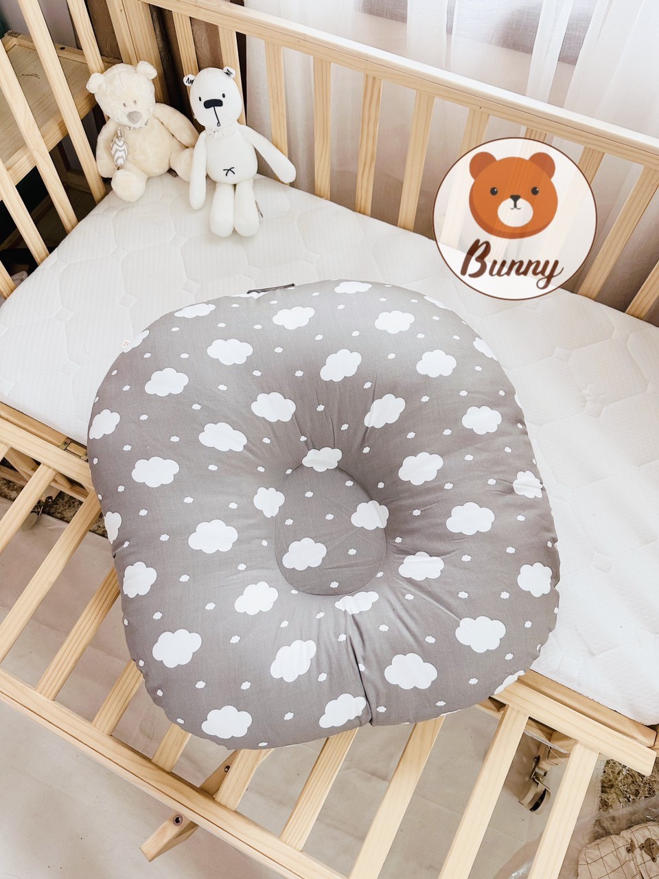 Gối chống trào ngược cho bé Bunny cao cấp vải Cotton Hàn chống nôn trớ an toàn cho bé kích thước 70x70x20cm