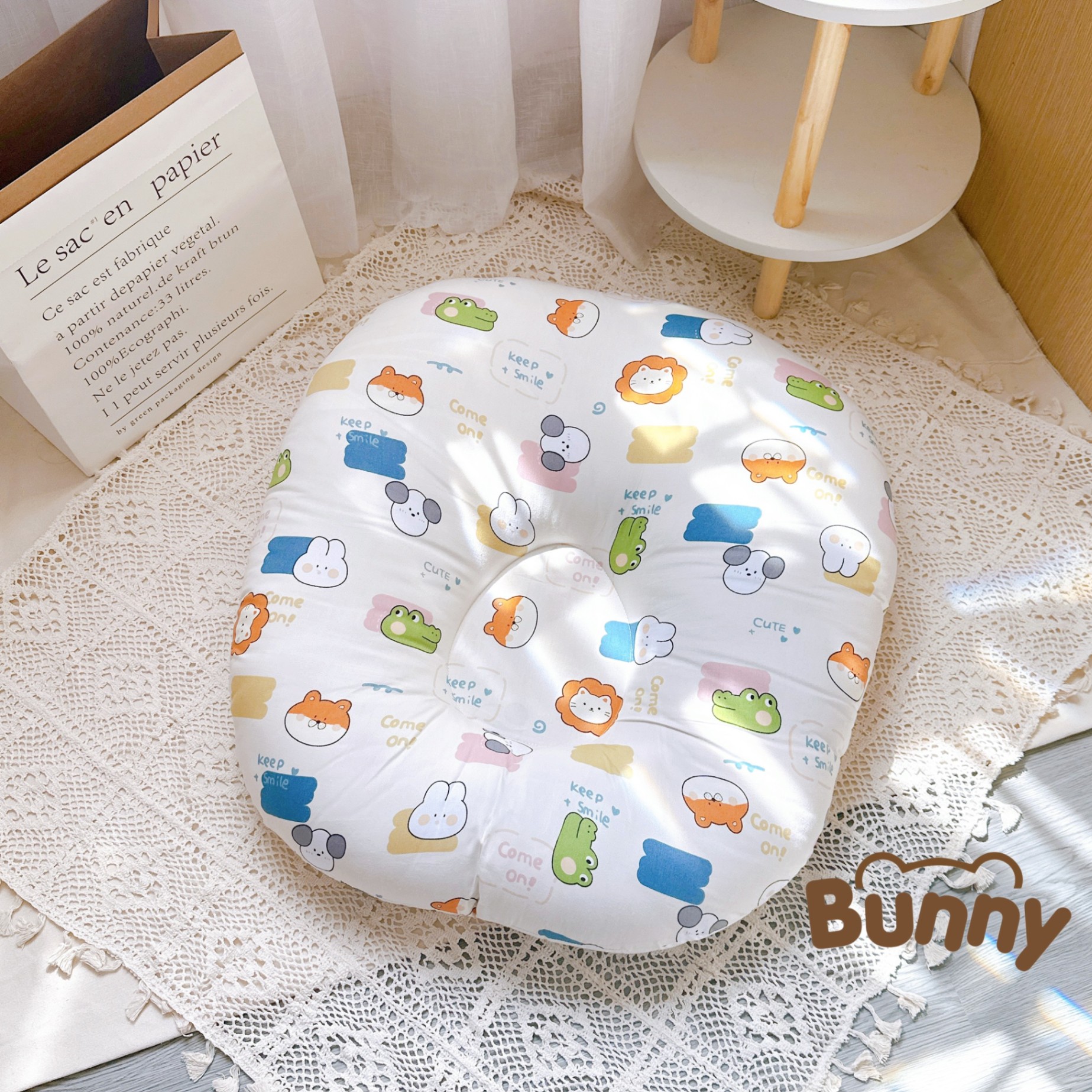 Gối chống trào ngược cho bé Bunny cao cấp vải Cotton Hàn chống nôn trớ an toàn cho bé kích thước 70x70x20cm