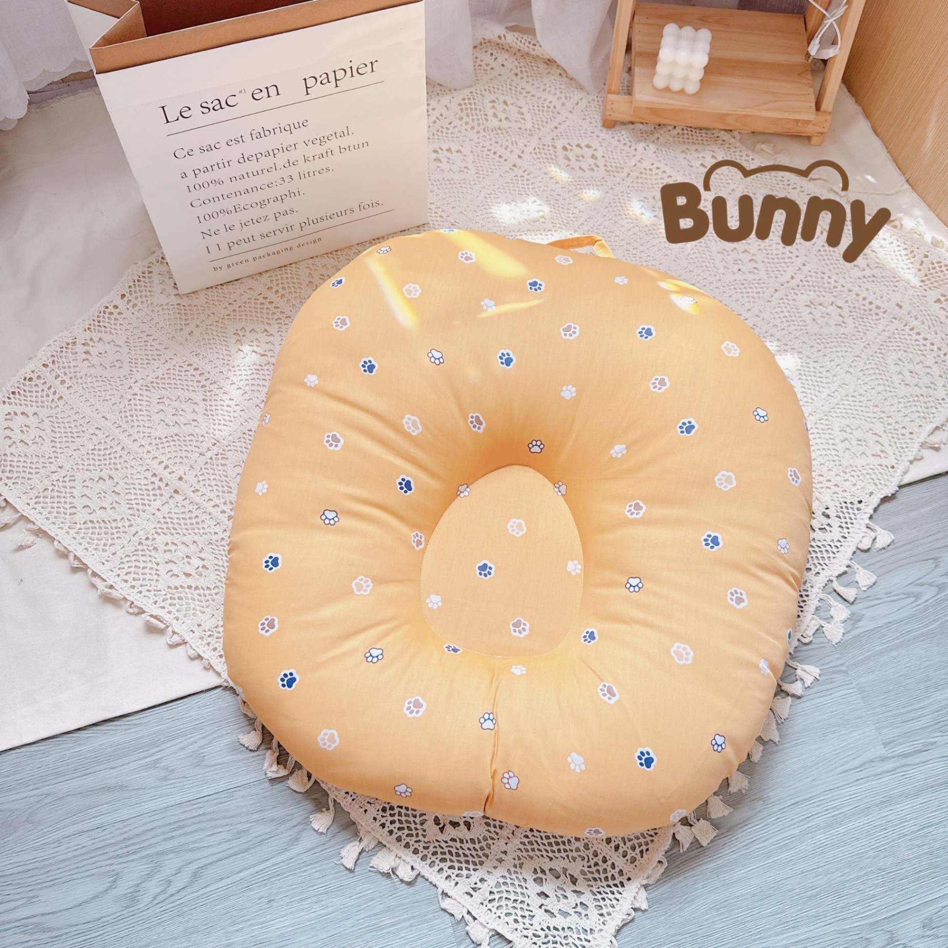 Gối chống trào ngược cho bé Bunny cao cấp vải Cotton Hàn chống nôn trớ an toàn cho bé kích thước 70x70x20cm