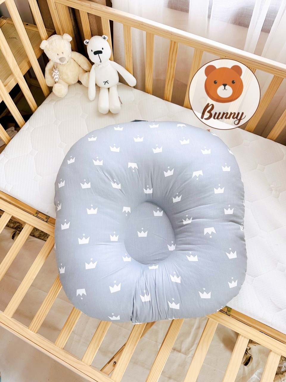 Gối chống trào ngược cho bé Bunny cao cấp vải Cotton Hàn chống nôn trớ an toàn cho bé kích thước 70x70x20cm