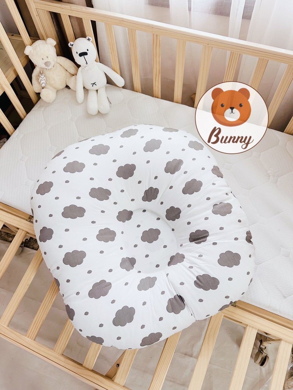 Gối chống trào ngược cho bé Bunny cao cấp vải Cotton Hàn chống nôn trớ an toàn cho bé kích thước 70x70x20cm