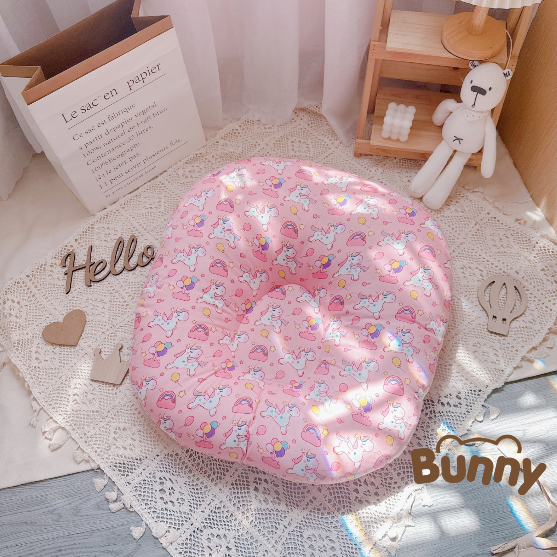 Gối chống trào ngược cho bé Bunny cao cấp vải Cotton Hàn chống nôn trớ an toàn cho bé kích thước 70x70x20cm