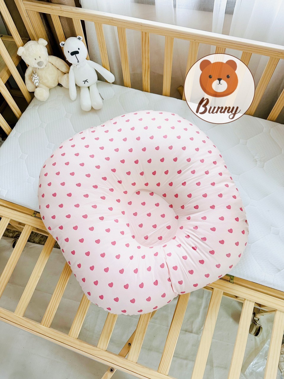 Gối chống trào ngược cho bé Bunny cao cấp vải Cotton Hàn chống nôn trớ an toàn cho bé kích thước 70x70x20cm