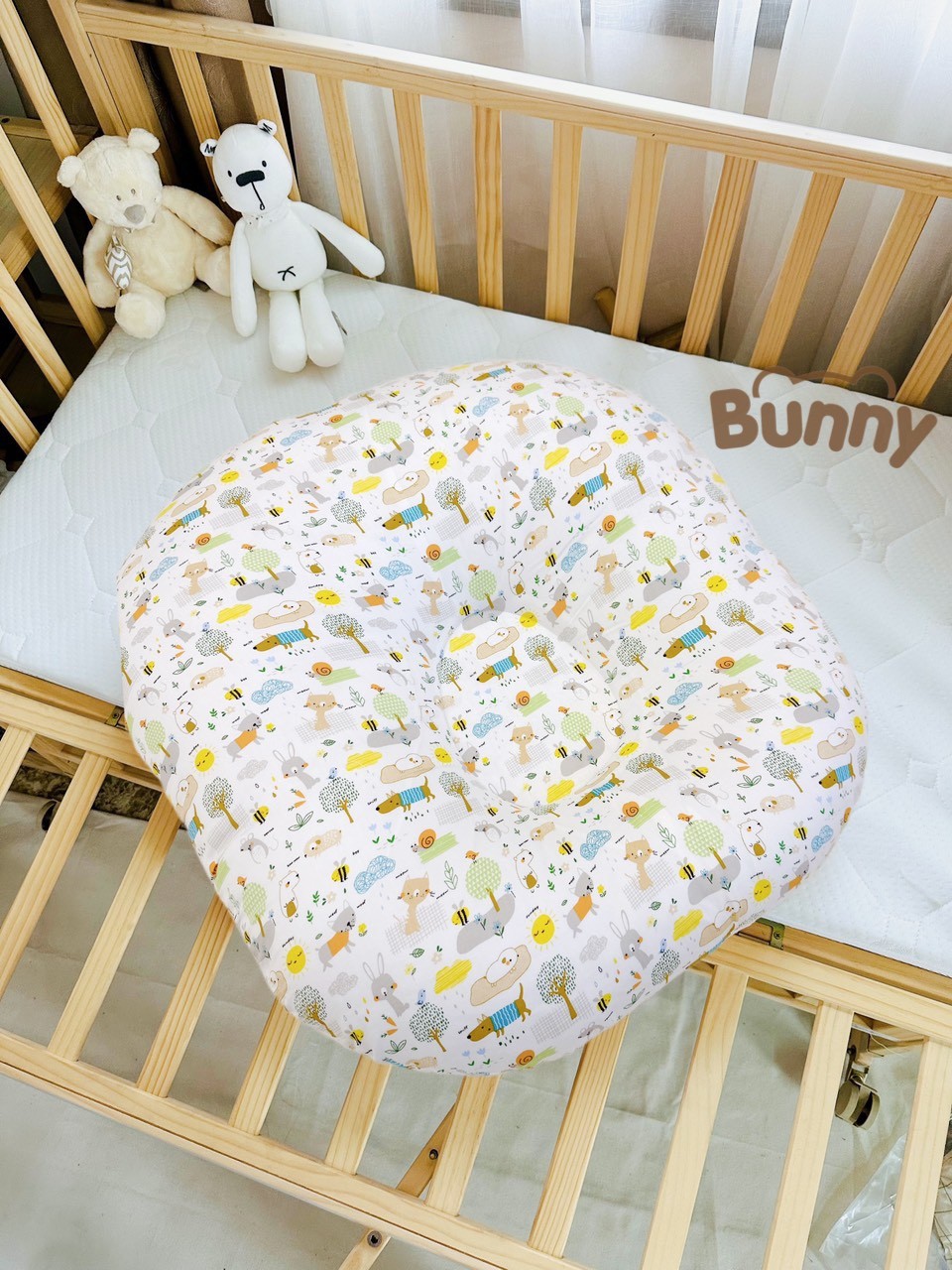 Gối chống trào ngược cho bé Bunny cao cấp vải Cotton Hàn chống nôn trớ an toàn cho bé kích thước 70x70x20cm