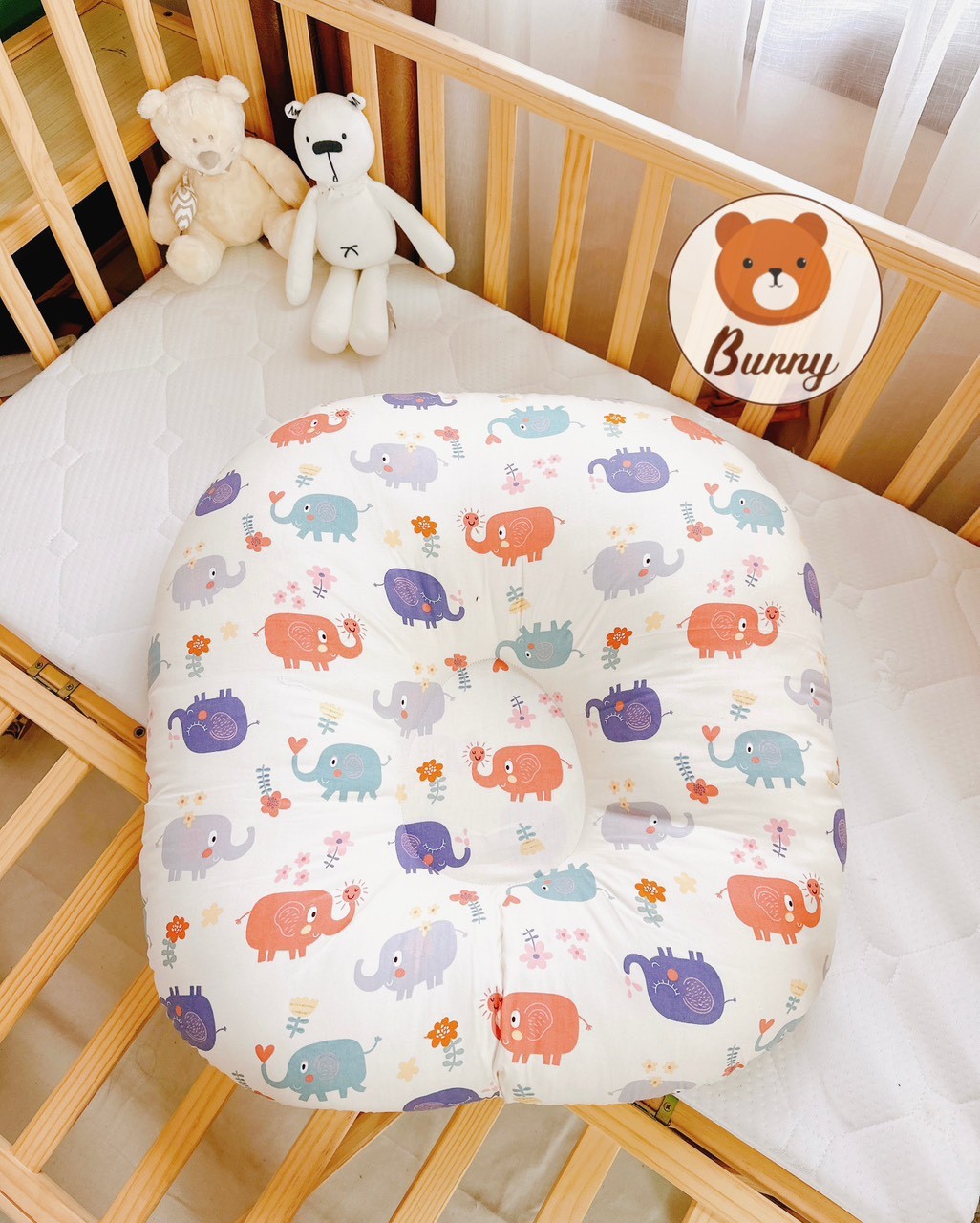 Gối chống trào ngược cho bé Bunny cao cấp vải Cotton Hàn chống nôn trớ an toàn cho bé kích thước 70x70x20cm