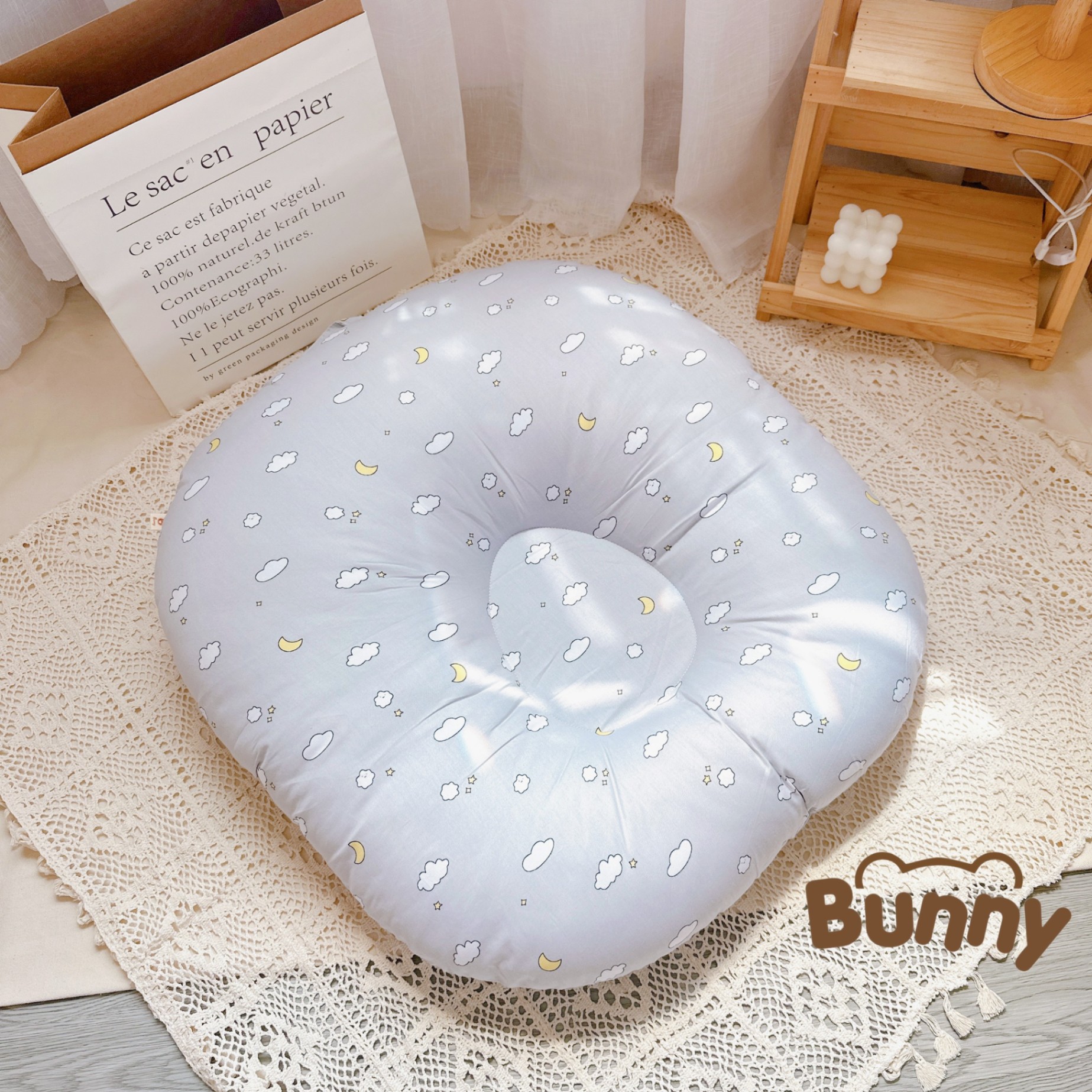 Gối chống trào ngược cho bé Bunny cao cấp vải Cotton Hàn chống nôn trớ an toàn cho bé kích thước 70x70x20cm