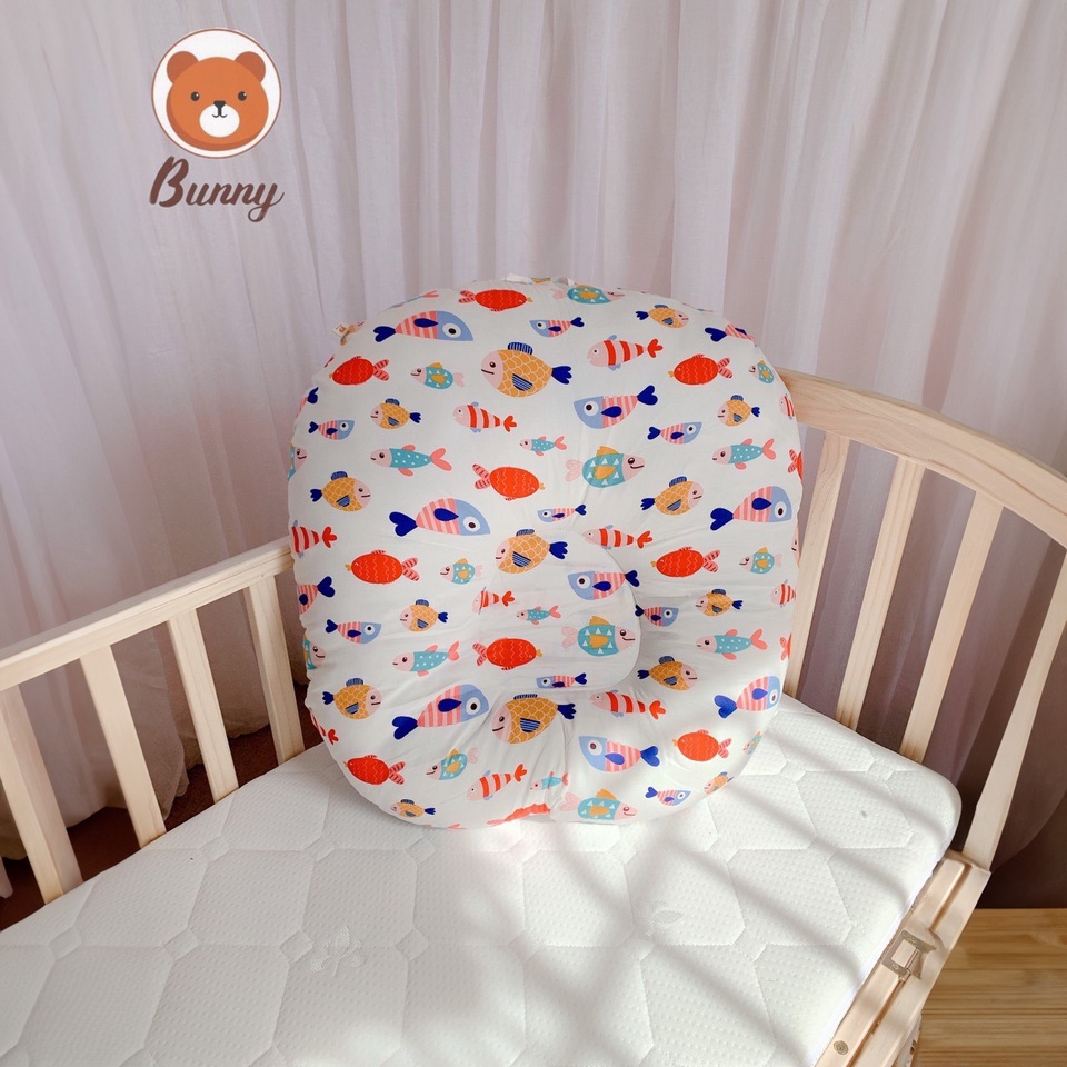 Gối chống trào ngược cho bé Bunny cao cấp vải Cotton Hàn chống nôn trớ an toàn cho bé kích thước 70x70x20cm