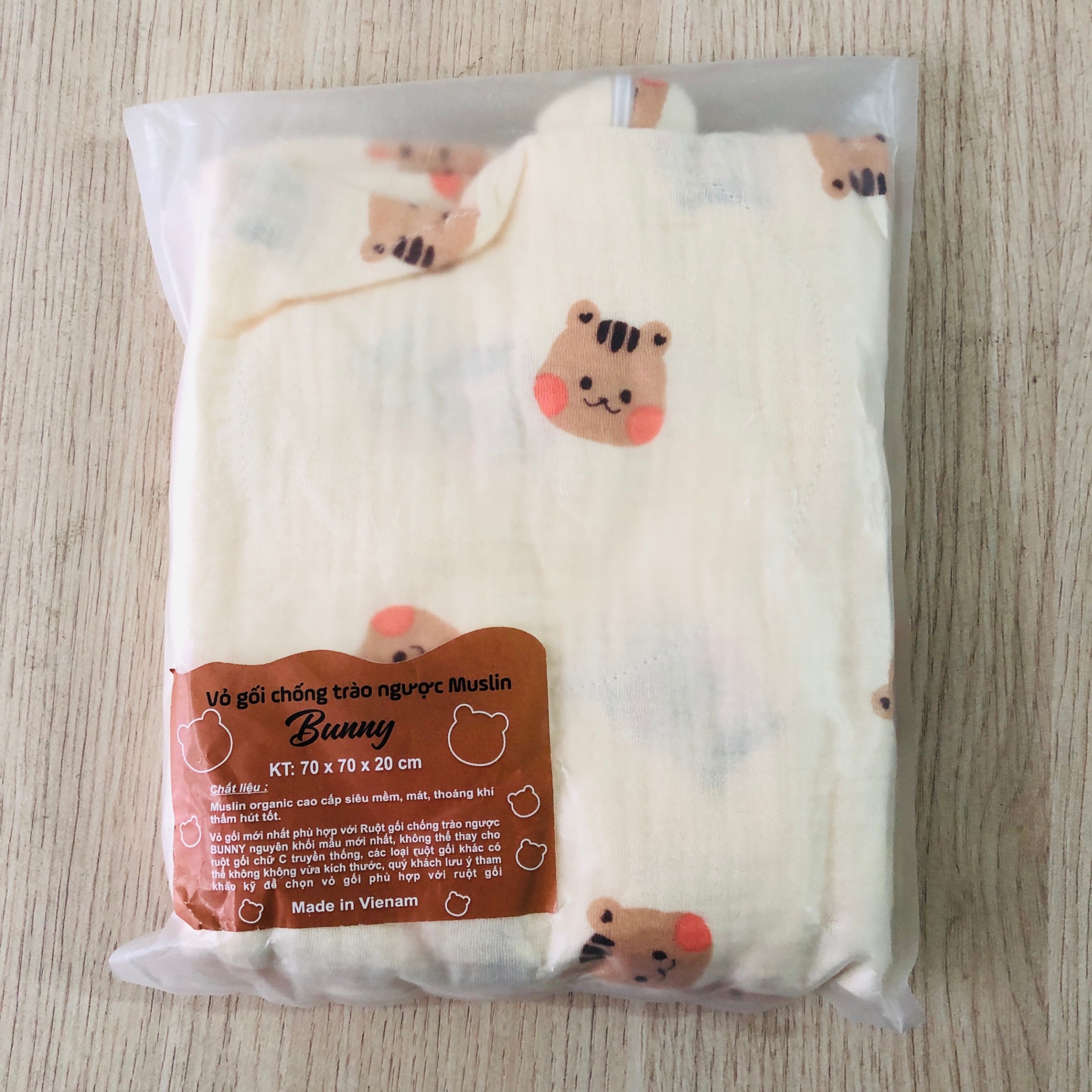 Vỏ gối chống trào ngược Bunny vải xô Muslin cho bé thoáng mát mềm mại kích thước 70x70x20cm