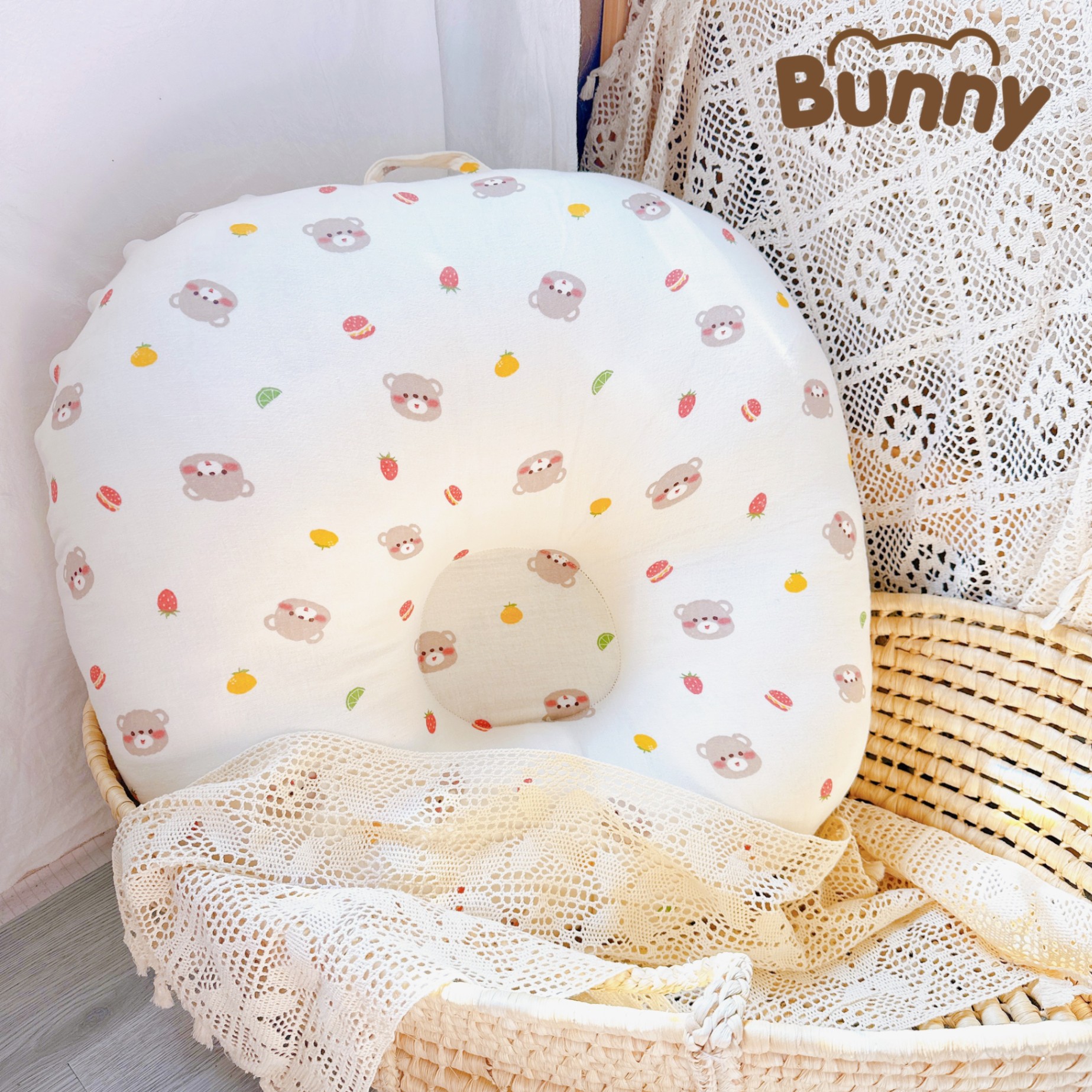 Gối Chống Trào Ngược Cho Bé Sơ Sinh Bunny Chất Xô Muslin Siêu Thoáng Mát Chống Nôn Trớ An Toàn Cho Bé