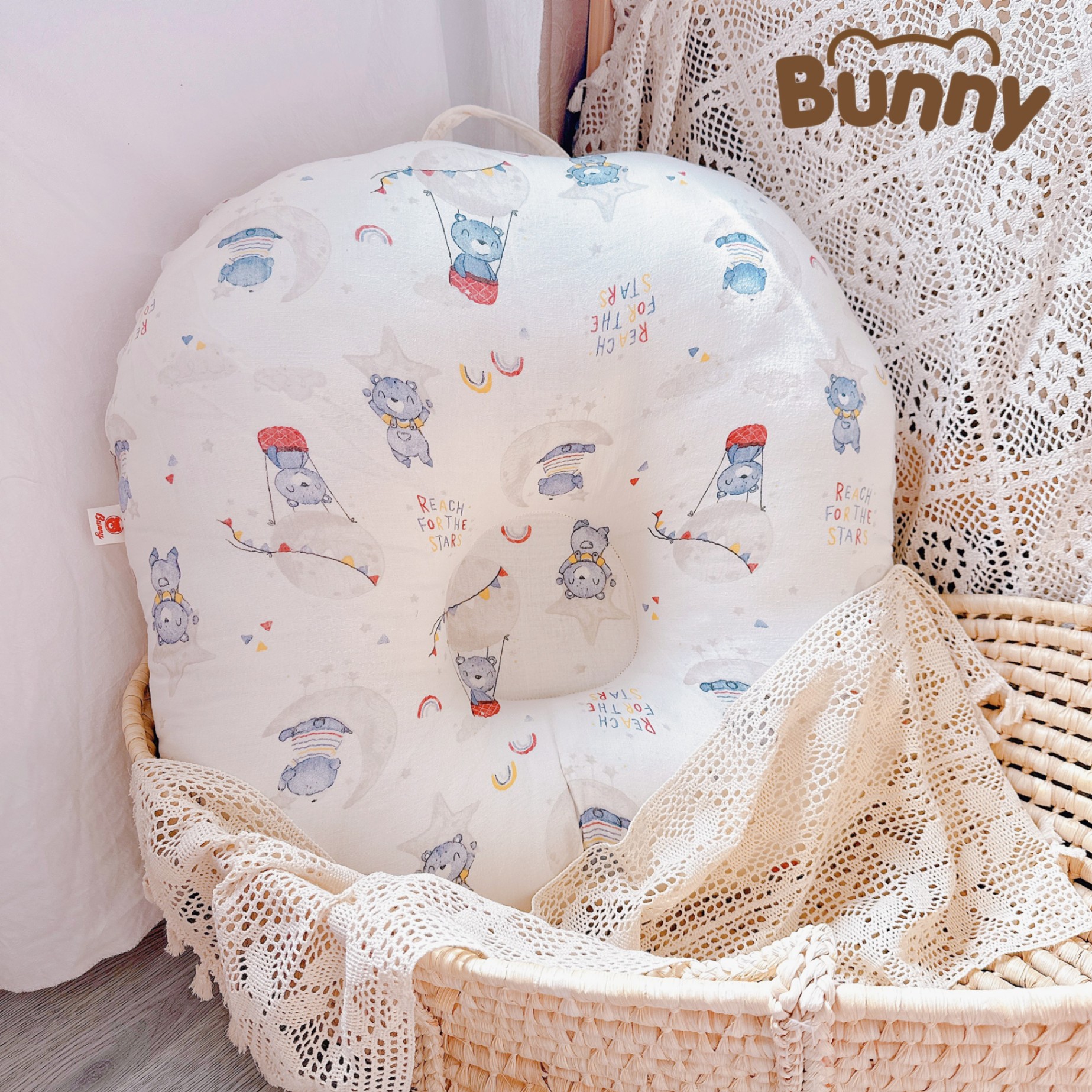 Gối Chống Trào Ngược Cho Bé Sơ Sinh Bunny Chất Xô Muslin Siêu Thoáng Mát Chống Nôn Trớ An Toàn Cho Bé