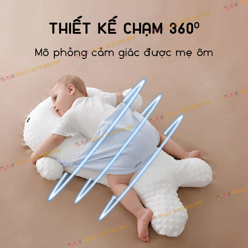 Gối vịt trắng nằm sấp cho bé KidsWorld chống đau bụng đầy hơi, chất liệu ruột bông PP mềm mại, lỗ thở thoáng khí