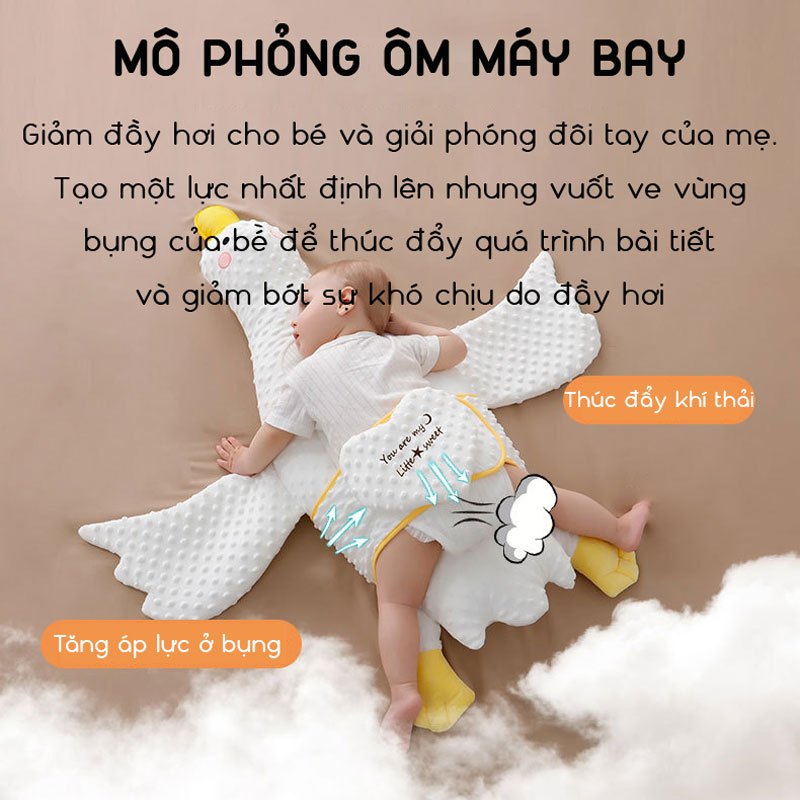 Gối vịt trắng nằm sấp cho bé KidsWorld chống đau bụng đầy hơi, chất liệu ruột bông PP mềm mại, lỗ thở thoáng khí