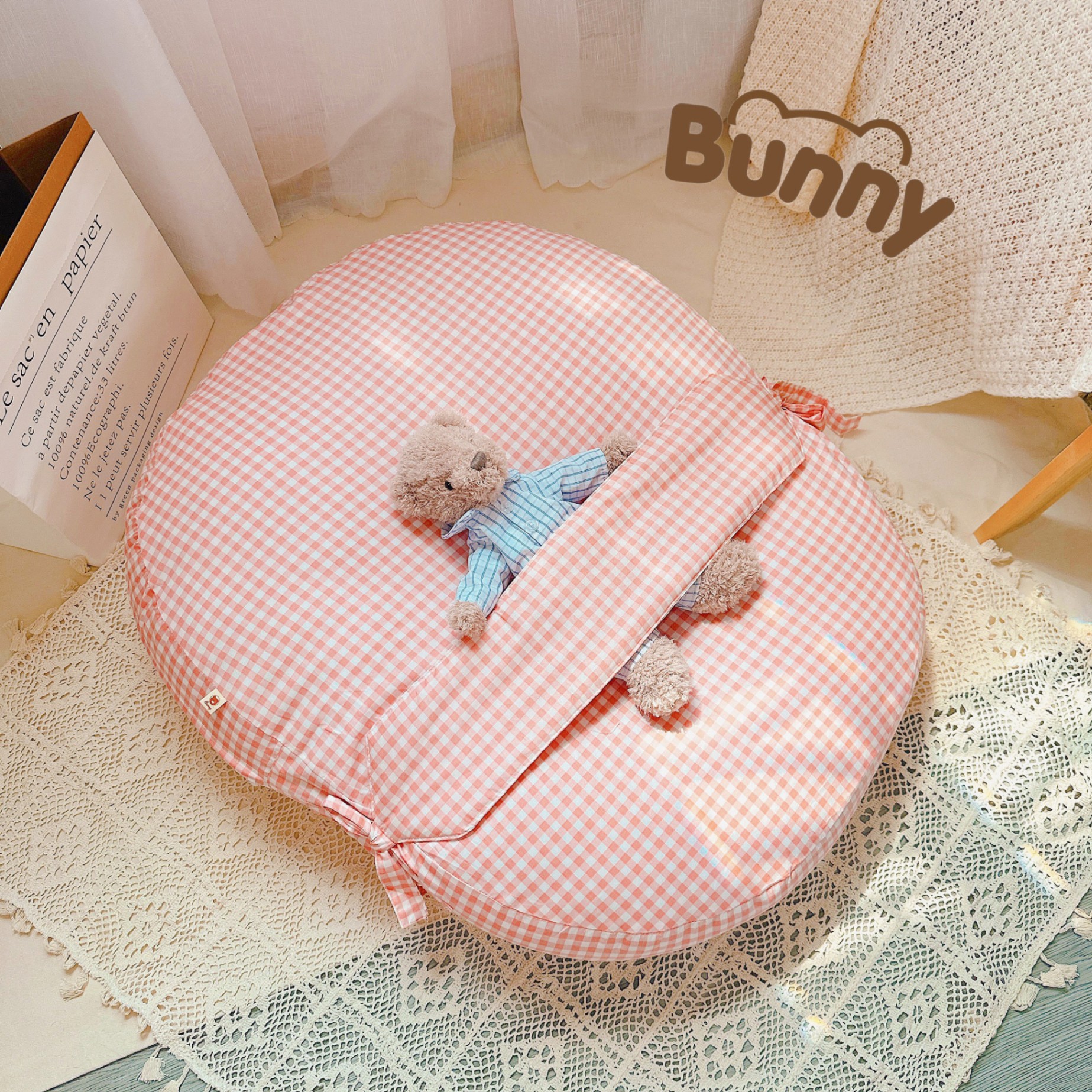 Gối chống trào ngược cho bé kèm đai Bunny vải Cotton Hàn chống giật mình, chống nôn trớ trào ngược dạ dày kích thước 65 x 80cm